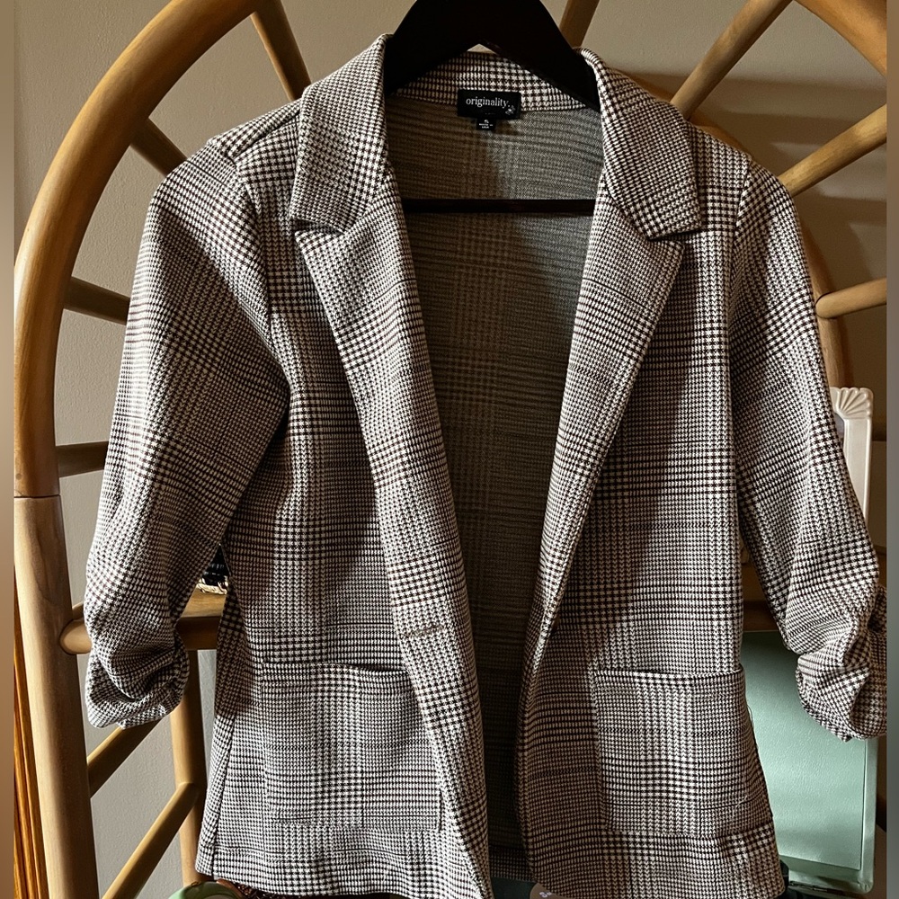 Women's Black and White Houndstooth Blazer